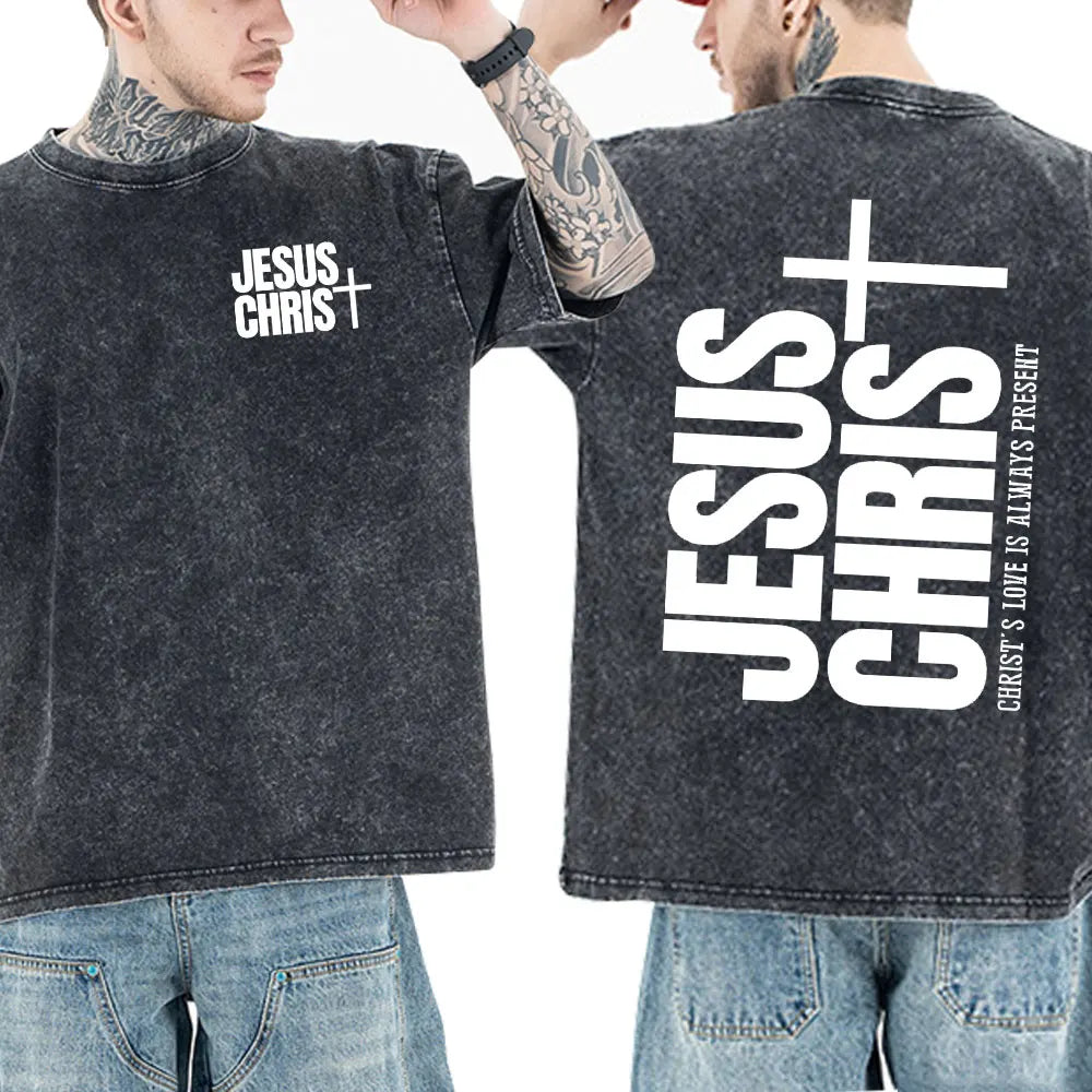 Washed Vintage Christian Jesus Bible Verse T-shirts Men Women Clothing Fashion Harajuku Cotton Short Sleeves Oversized T Shirts