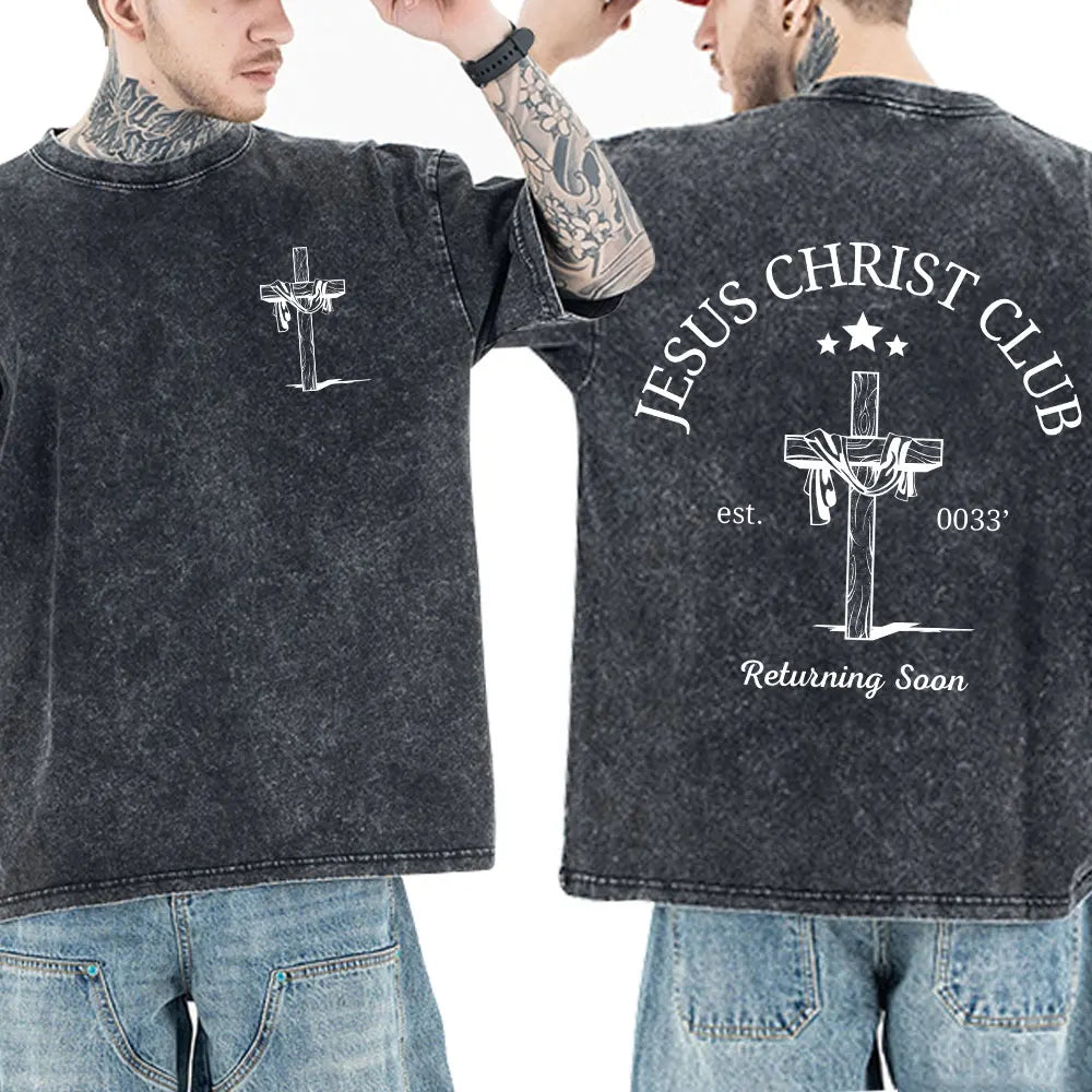 Christian Jesus Faith Bible Verse Washed T-shirts Men Women Clothing Fashion Vintage Oversized T Shirts Casual Cotton T-shirt