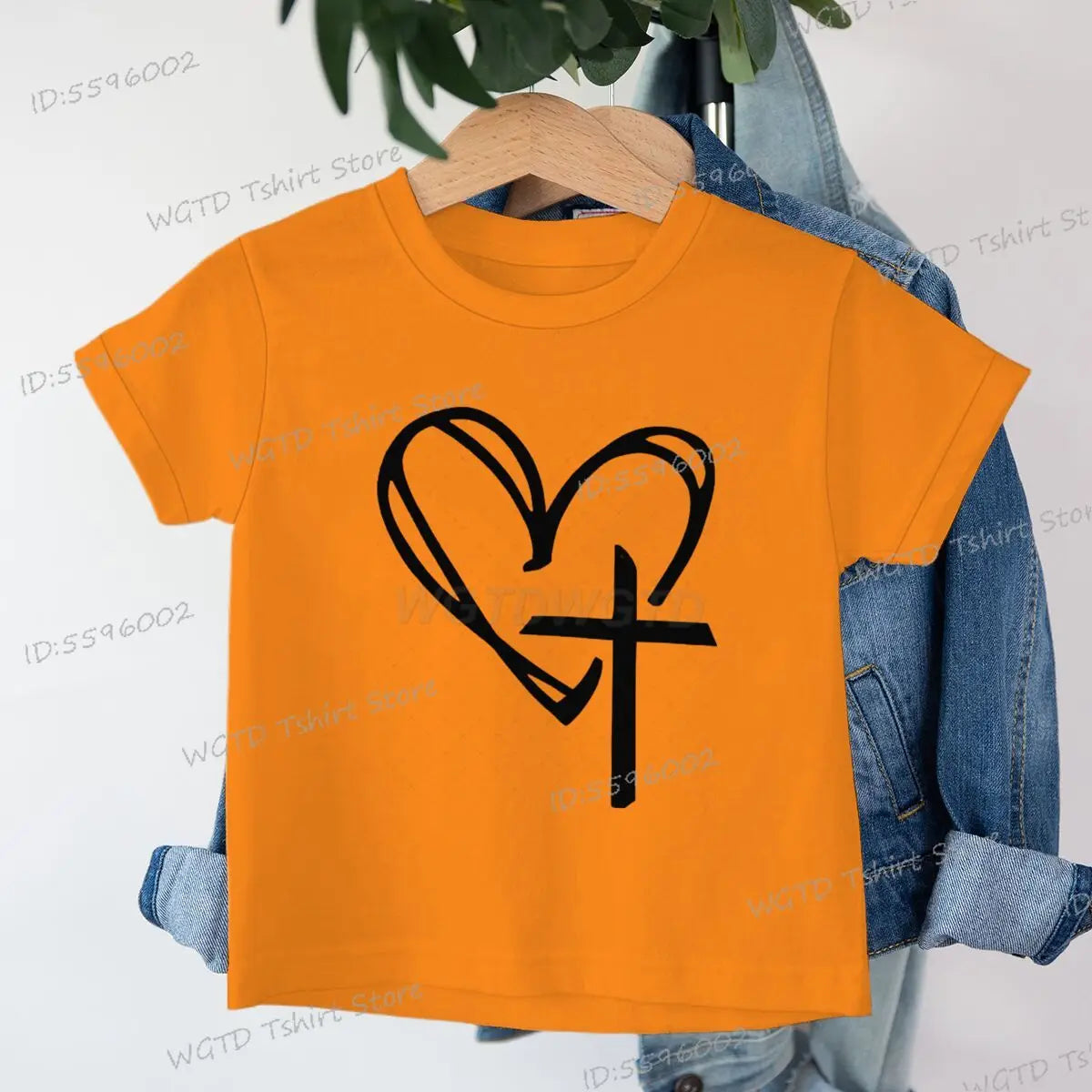 Children's Clothing Christian Heart Cross Glowing T-shirt Jesus Heart Cross Clothes Child Girl Boy Luminous Harajuku Kids Tops