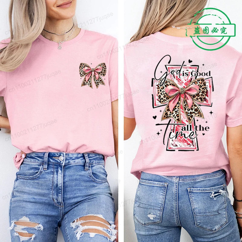 God Is Good All The Time Trend Women Fashion Clothing Graphic T-shirts Clothes Boho Christian Bible Verse Print Shirt Casual Tee