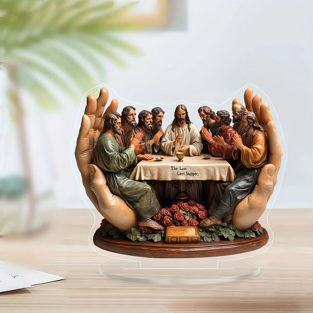 "2D The Last Supper Resin Sculpture - Christian Home Decor for Living Room, Office Desk, Meaningful Religious Gift (25cmx21cm)"