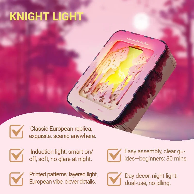 3D Puzzle Night Light Wooden Model Kit Creative Desktop Decoration MOC Fairy Tale Architecture Building Set Holiday Gift