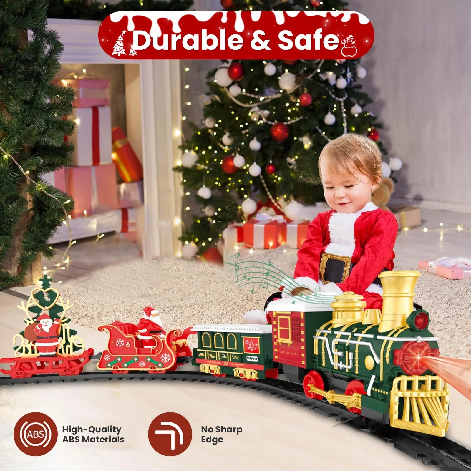 Christmas Train Set Model Car for Children Toy with Steam and Light Adjustable Sound and Music Vehicle Xmas Toys Gifts for Kids