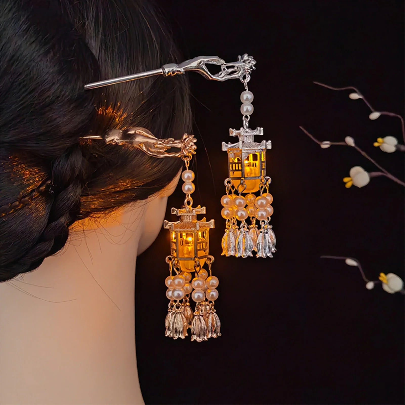 Retro Chinese Style Hair Sticks Forks with Led Light Women Girls Halloween/Christmas Costume Party Hairpins Hair Jewelry Decor