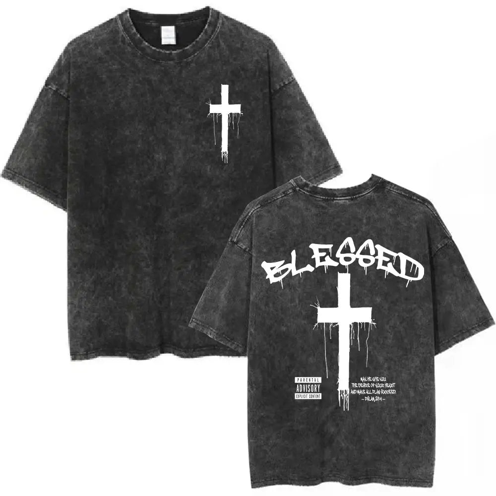 Washed Vintage Christian Jesus Bible Verse T-shirts Men Women Clothing Fashion Harajuku Cotton Short Sleeves Oversized T Shirts
