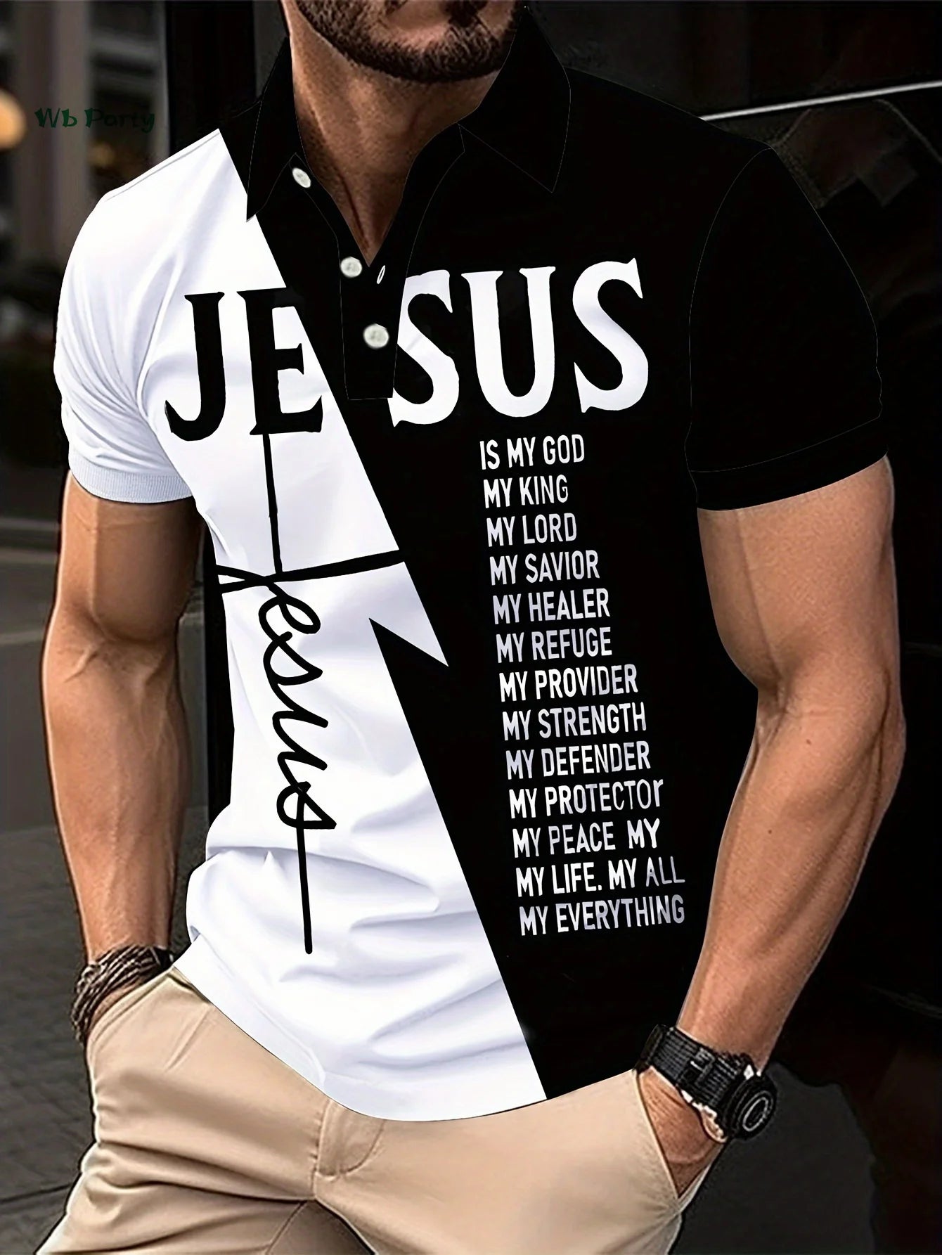 Men's Short Sleeve Lapel Polo Christian Text Printed Colorblocked Shirt Easter Clothing Summer Outdoor Casual Button down Tops