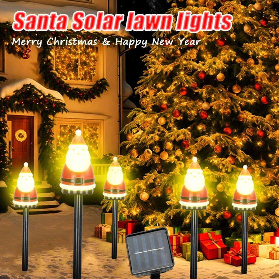 5PCS LED Light Lovely Santa Claus Plug-in Lamp Solar Charging Light Christmas Outdoor Decorative Landscape Light Garden Light