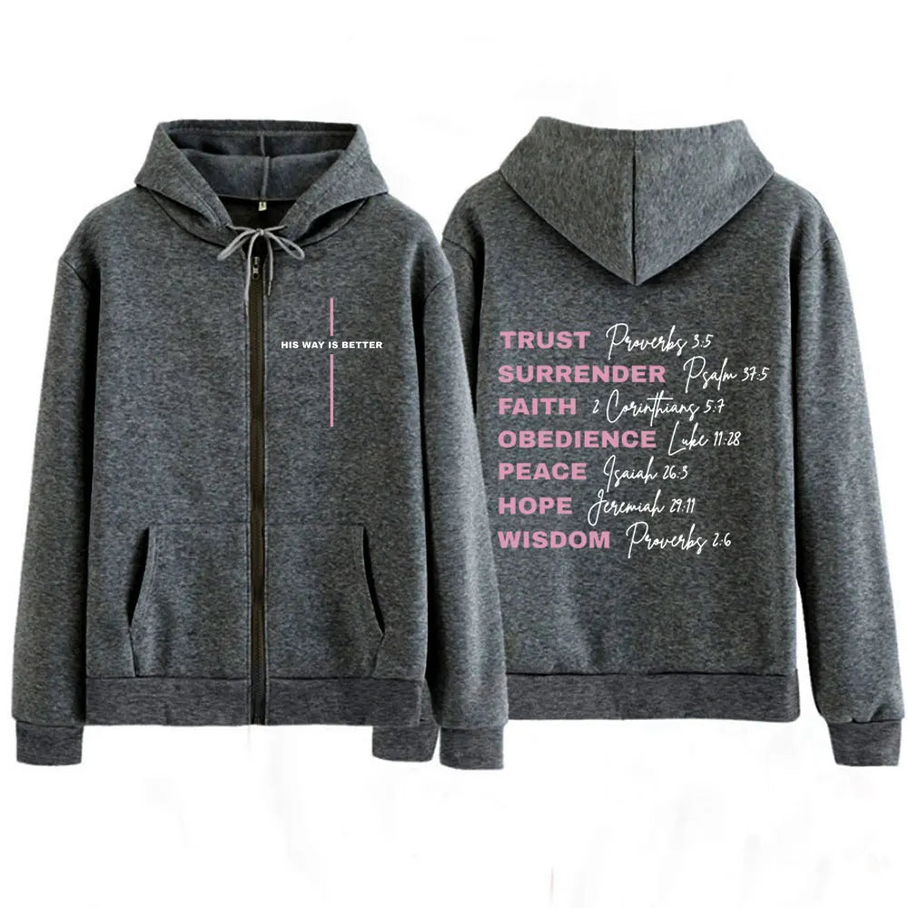 His Way Is Better Women's Christian Faith Fashion Graphics Zipper Sweatshirt Men Women Harajuku Clothing Hoodie Casual Jackets