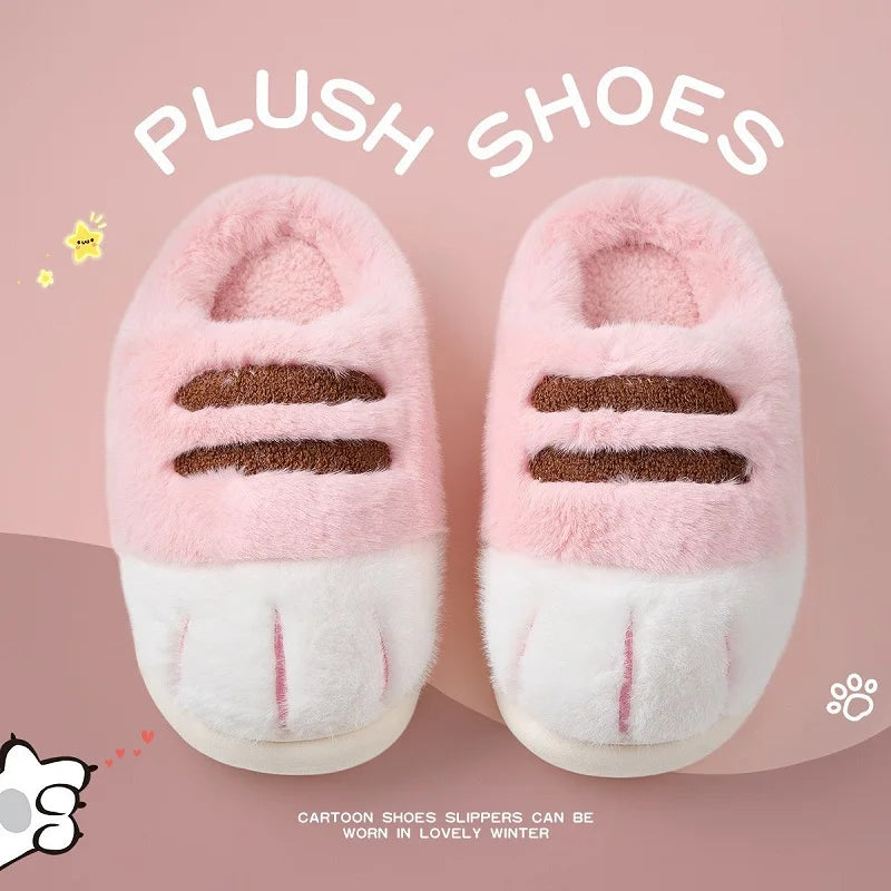 Fun fluffy cats feet slippers cute trend home shoes woman snug kitty paw furry slides women's Christmas slippers birthday gifts