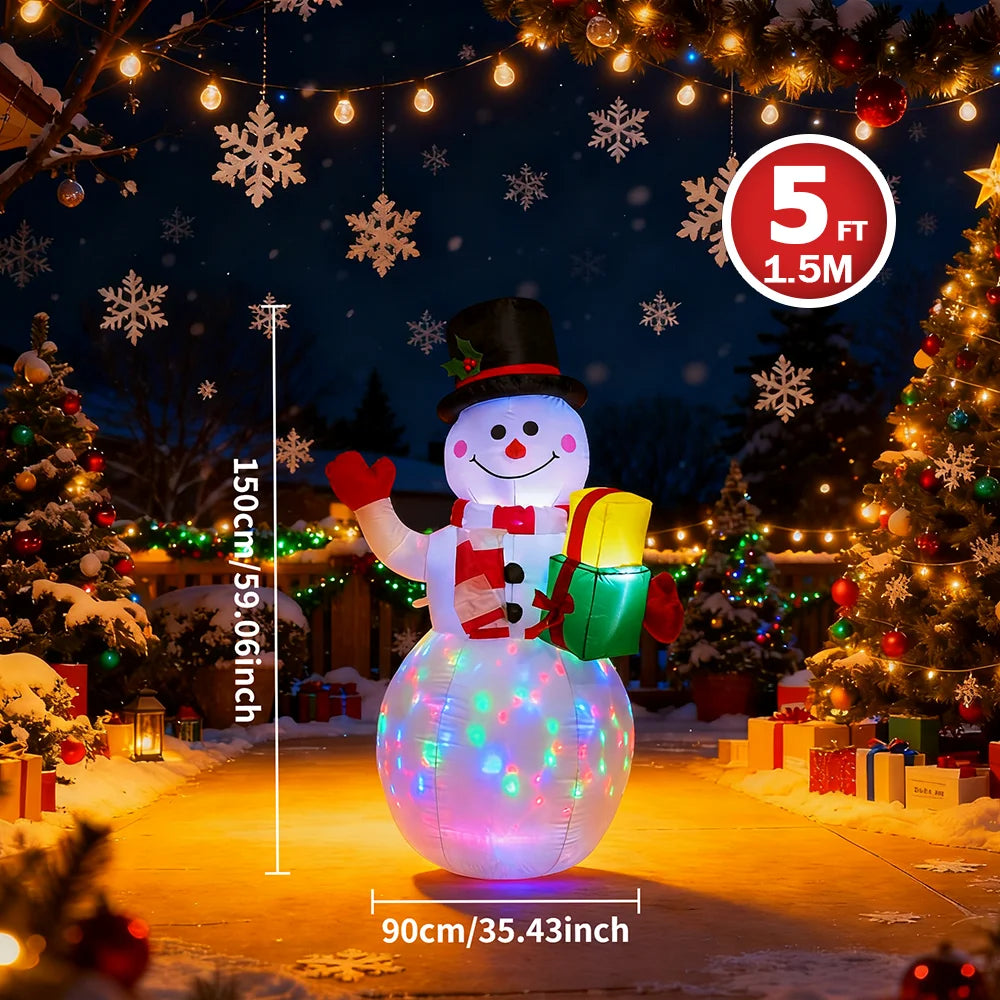 Christmas Inflatable Decorations - Branch Snowman, Santa Claus, Gingerbread Man, Gift Bag Snowman LED Light Lawn Decorations