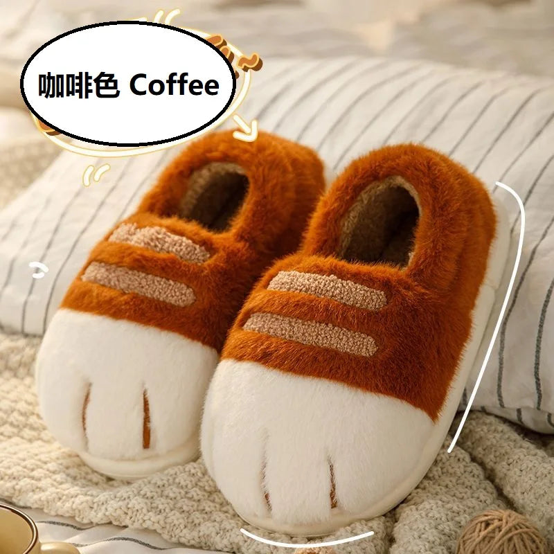 Fun fluffy cats feet slippers cute trend home shoes woman snug kitty paw furry slides women's Christmas slippers birthday gifts