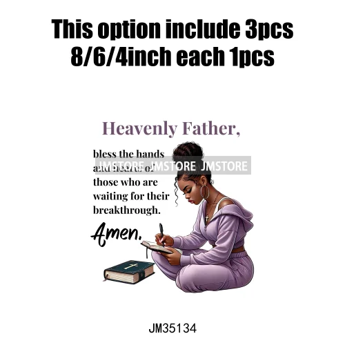 Christian Black Woman Positive Affirmation Bible Praying Blessed Iron on DTF Transfers Stickers Ready to Press for Clothing Bags