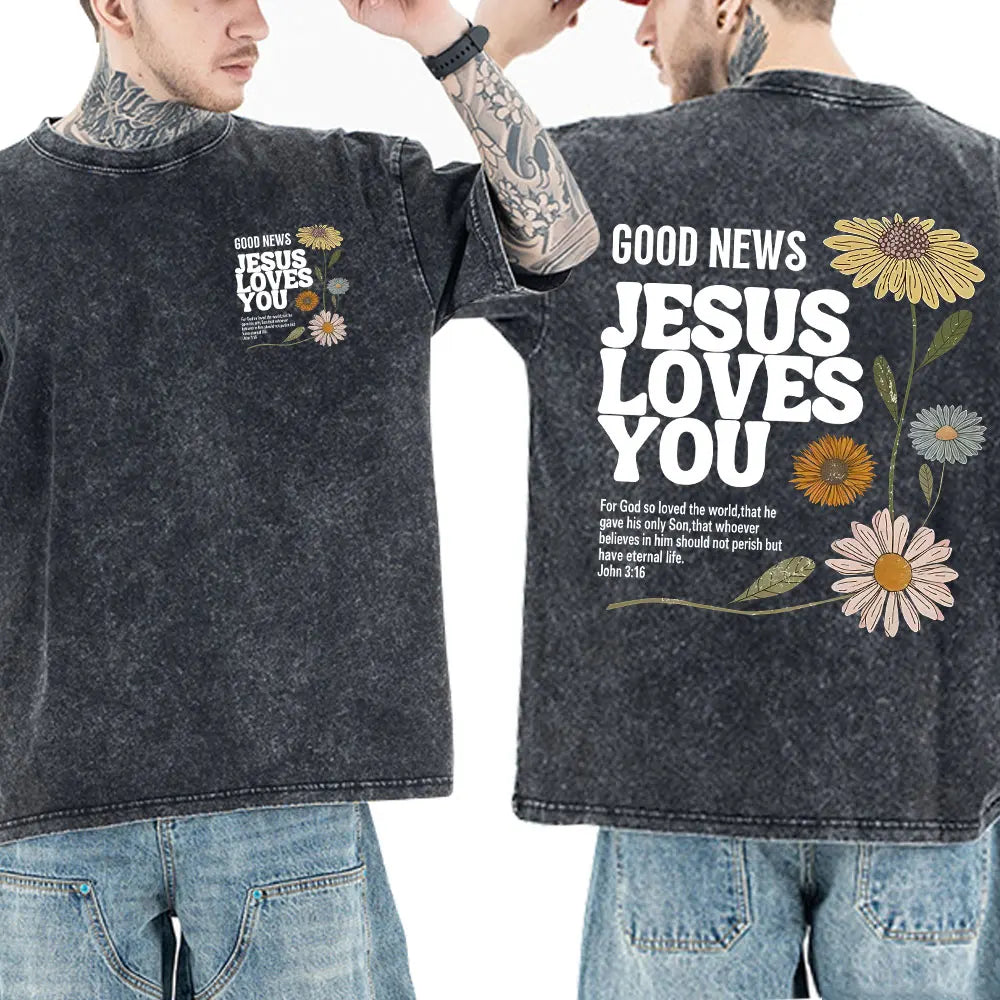 Christian Jesus Faith Bible Verse Washed T-shirts Men Women Clothing Fashion Vintage Oversized T Shirts Casual Cotton T-shirt