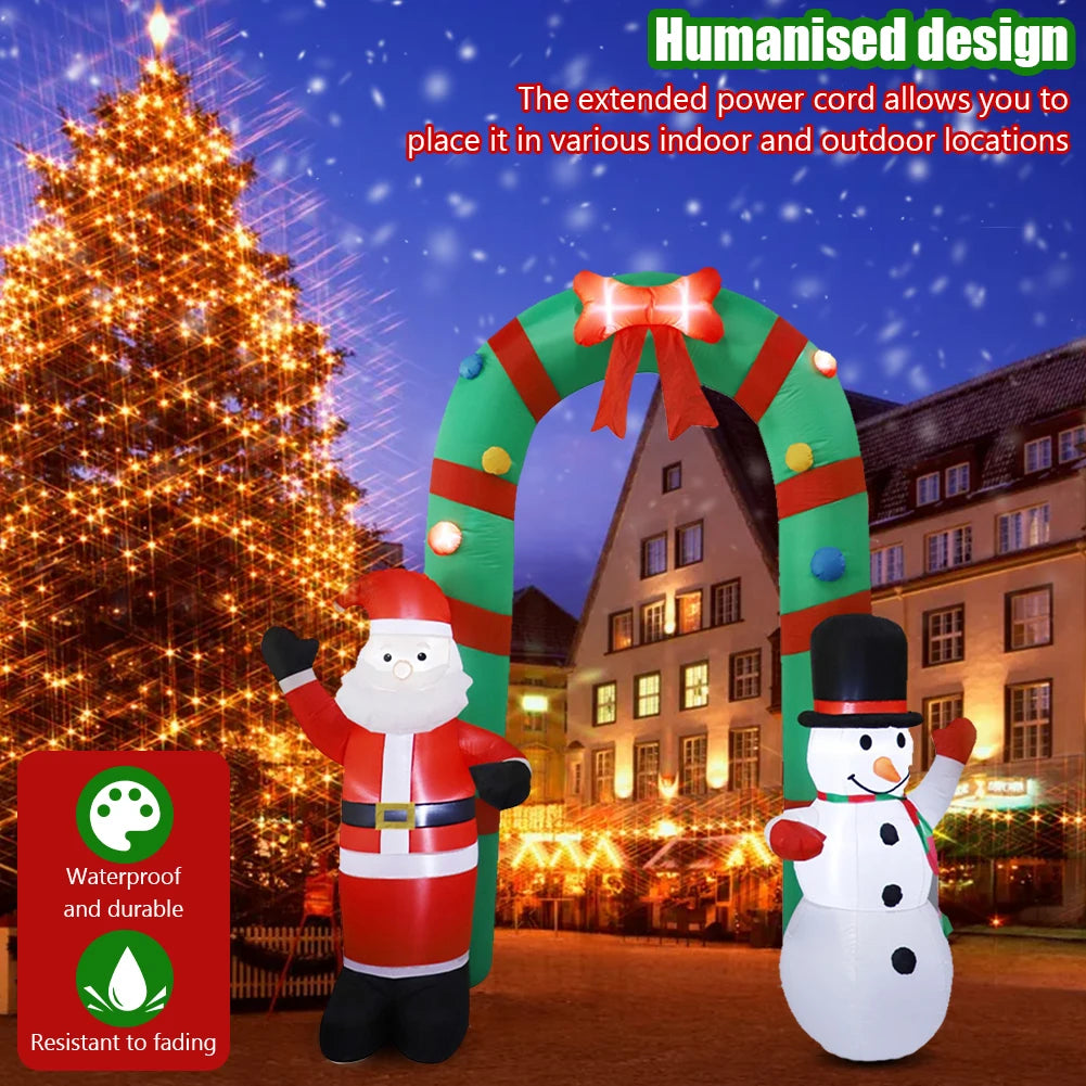 8ft Inflatable Christmas Arch Built-in Led Light Giant Santa Claus and Snowman Arch Large Outdoor Patio Decorations Garden Props