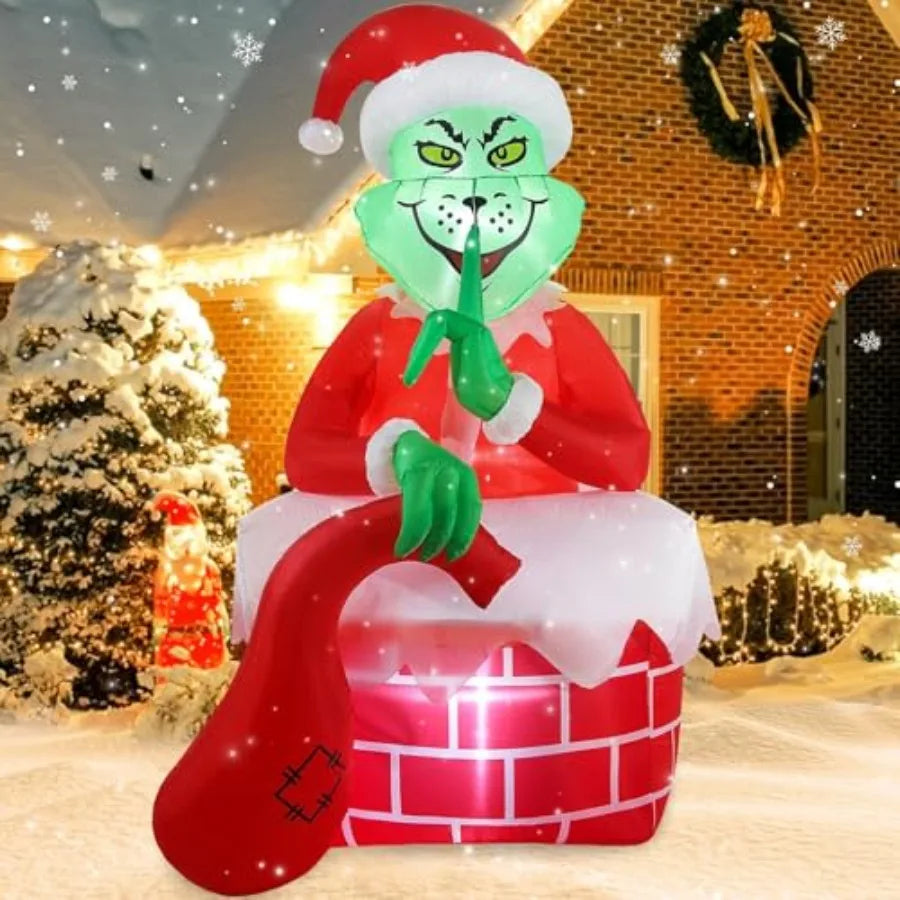 6FT Christmas Inflatable Outdoor Decoration Featuring a Green Ugly Monster with Builtin LED Lights for Holiday Party Halloween