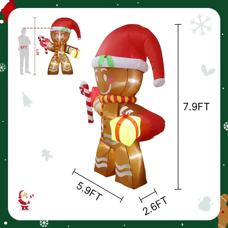 2.4M/7.8FT Gingerbread Man Candy Cane Christmas Inflatable Model Decoration LED Lights Outdoor Holiday Decor Home Yard Party Toy