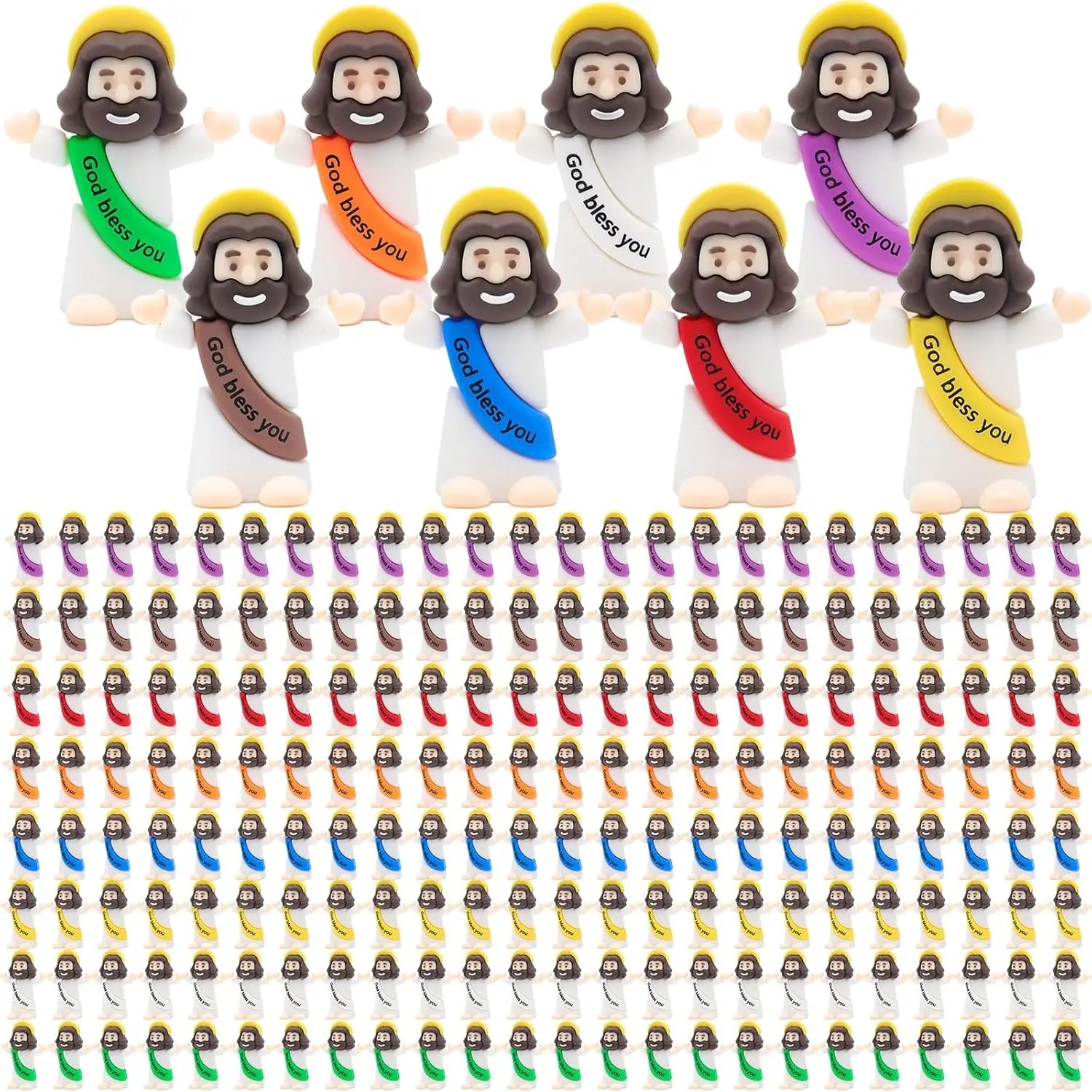 100/200PCS Multicolor Mini Jesus Figurines – God Bless You Christian Decor for Jesus Challenge, Social Games, Parties, and East