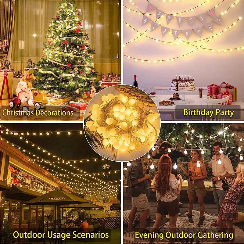 10M USB LED Globe String Lights Christmas Crystal Ball Fairy Lights IP65 Waterproof for Outdoor Garden Wedding Party Decorations