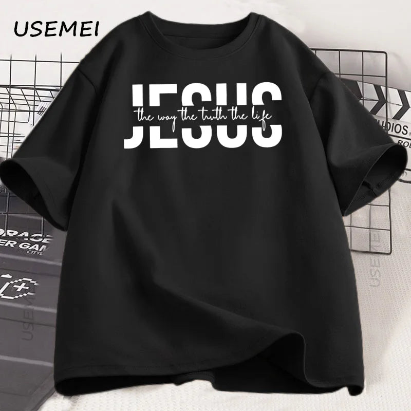 Jesus Religious T Shirt Christian Cotton T-shirt Casual Round Neck Cotton Short Sleeve Tshirt Men Women Printed Tees Clothing