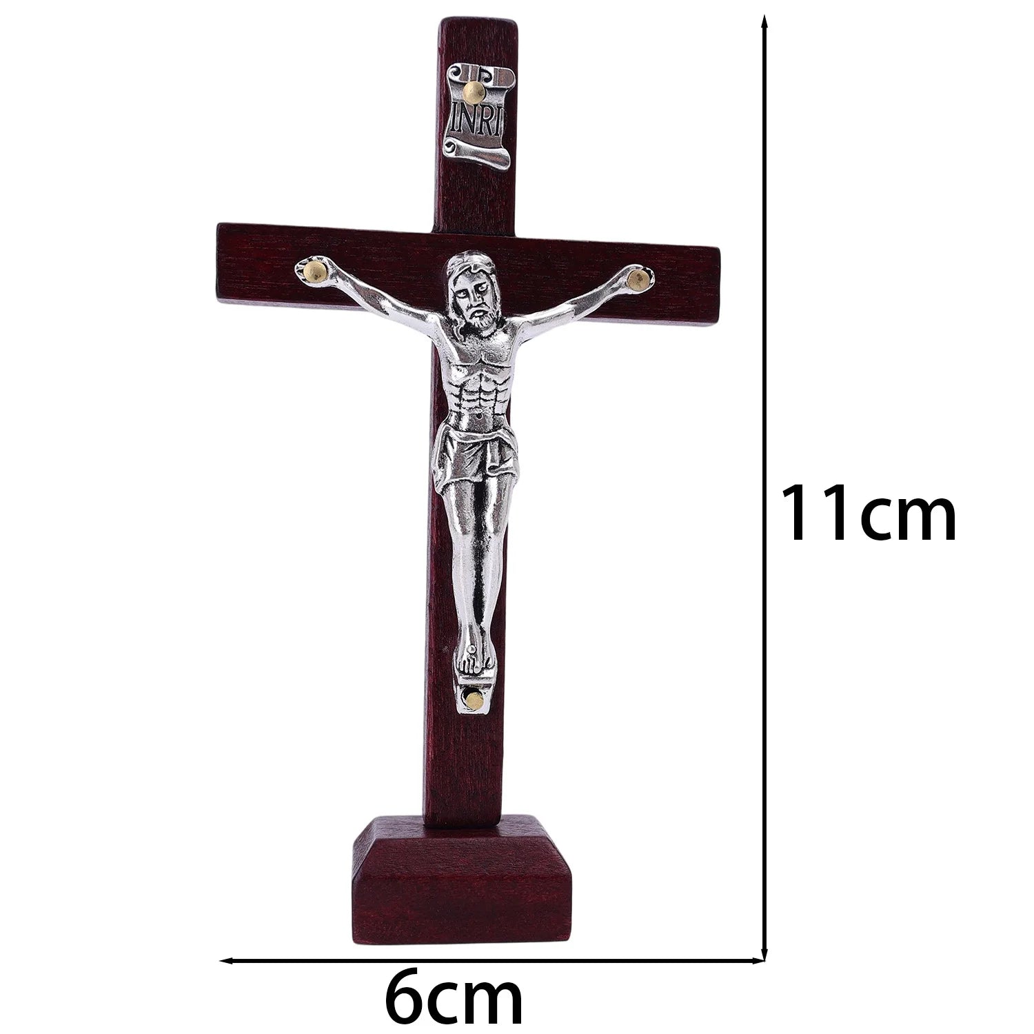 Wooden Jesus Figurine Cross Stand Ornament Vintage Christian Crucifix Home Church Decor Religious Shelf Ornament Catholic Gift