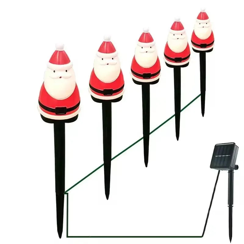 5PCS LED Light Lovely Santa Claus Plug-in Lamp Solar Charging Light Christmas Outdoor Decorative Landscape Light Garden Light
