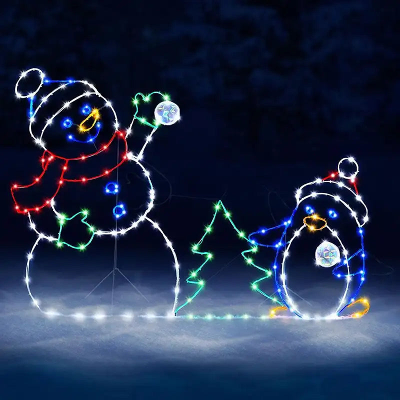 Animated LED Snowman Ornament with Glitter Light for Christmas and Holiday Party Winter Garden Yard Outdoor Decor