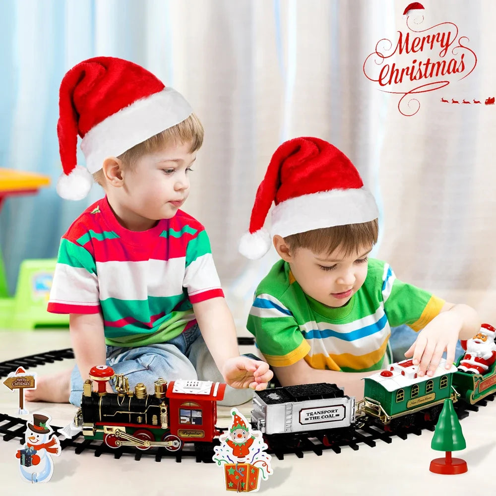 Christmas Train Set Festive Mini Locomotive Model with Lights Sound Water Steam Railway Kits Electric Tracks Toys Kids Gift