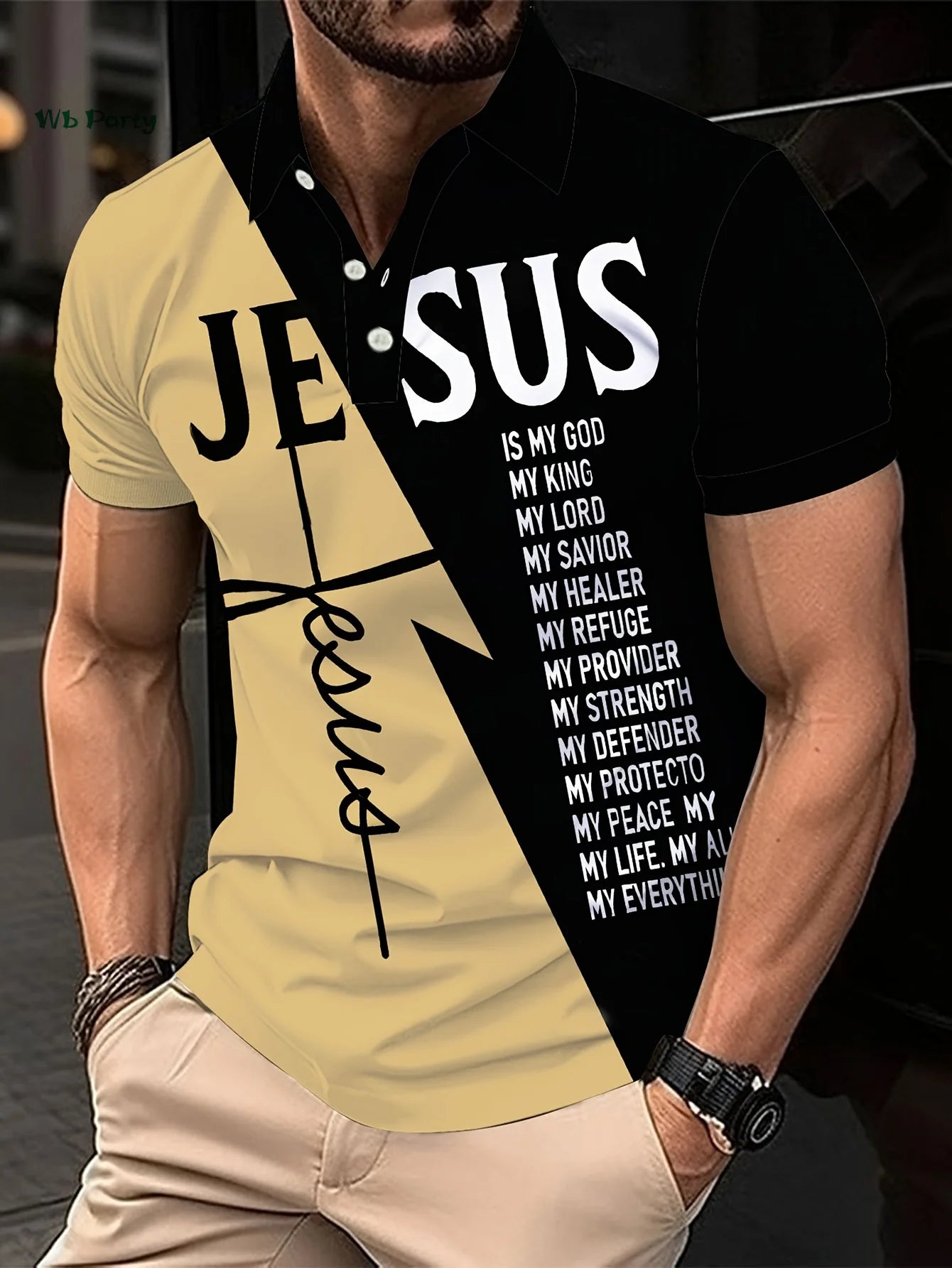 Men's Short Sleeve Lapel Polo Christian Text Printed Colorblocked Shirt Easter Clothing Summer Outdoor Casual Button down Tops