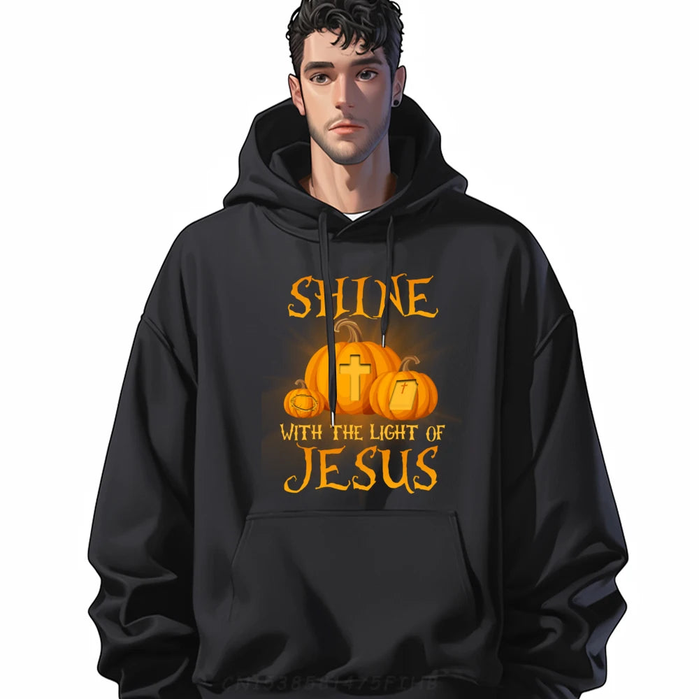 Shine With The Light Of Jesus Christian Halloween Pumpkin Camisas Basicas Hombre Men Clothing Sweatshirts Creative