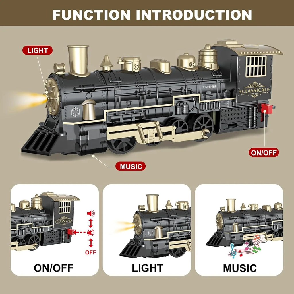 Electric Train Toys w/Locomotive Cars & Tracks for Under Christmas Tree Toddler Model Train Set w/Light & Sound Christmas Gifts