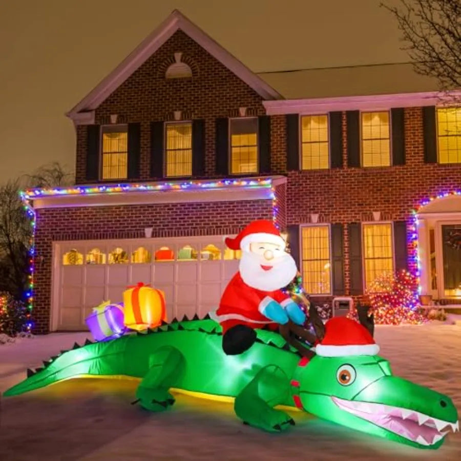Shappy 6ft Large Inflatables Christmas Alligator Blow up Alligator LED Lighted Xmas Decorations Outdoor Christmas Blow up Yard