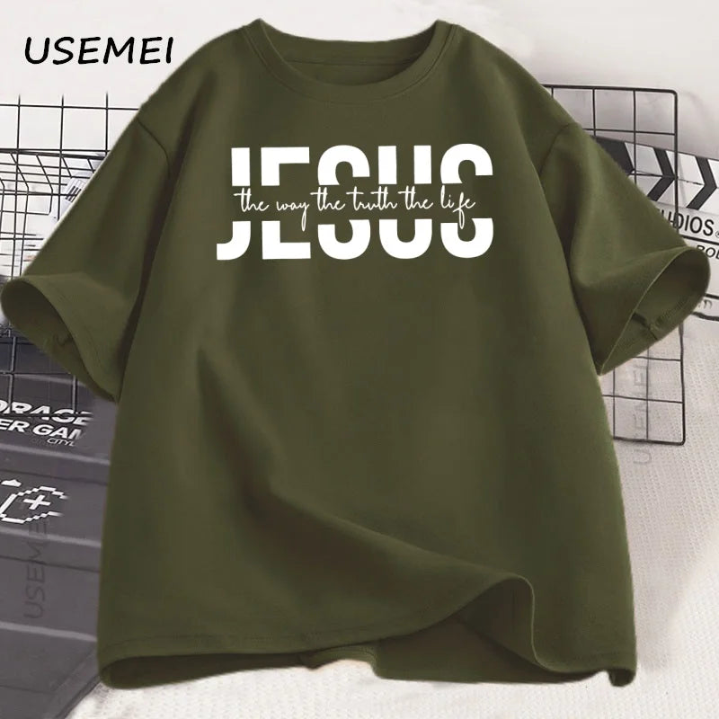 Jesus Religious T Shirt Christian Cotton T-shirt Casual Round Neck Cotton Short Sleeve Tshirt Men Women Printed Tees Clothing