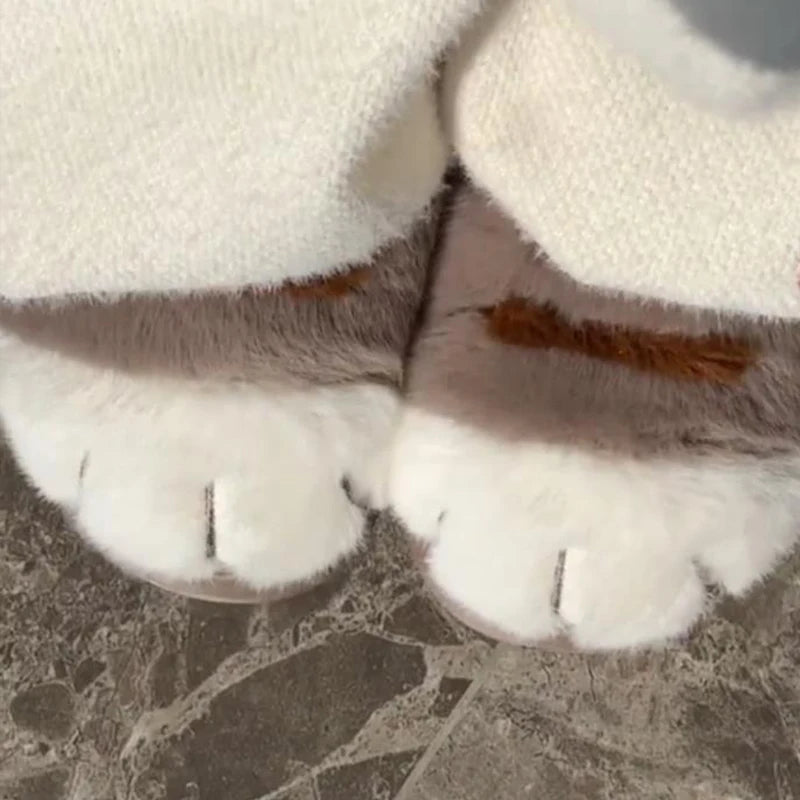 Fun fluffy cats feet slippers cute trend home shoes woman snug kitty paw furry slides women's Christmas slippers birthday gifts