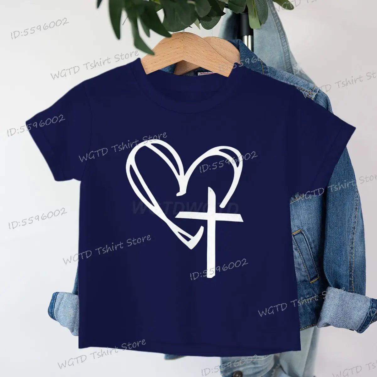 Children's Clothing Christian Heart Cross Glowing T-shirt Jesus Heart Cross Clothes Child Girl Boy Luminous Harajuku Kids Tops