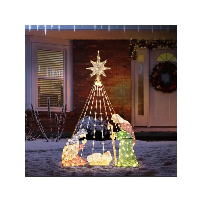 121x30x185cm 4.5V 3.6W Green Onion Cloth with Leather Thread, 10% Flashing Light, Christmas Nativity Scene Decoration