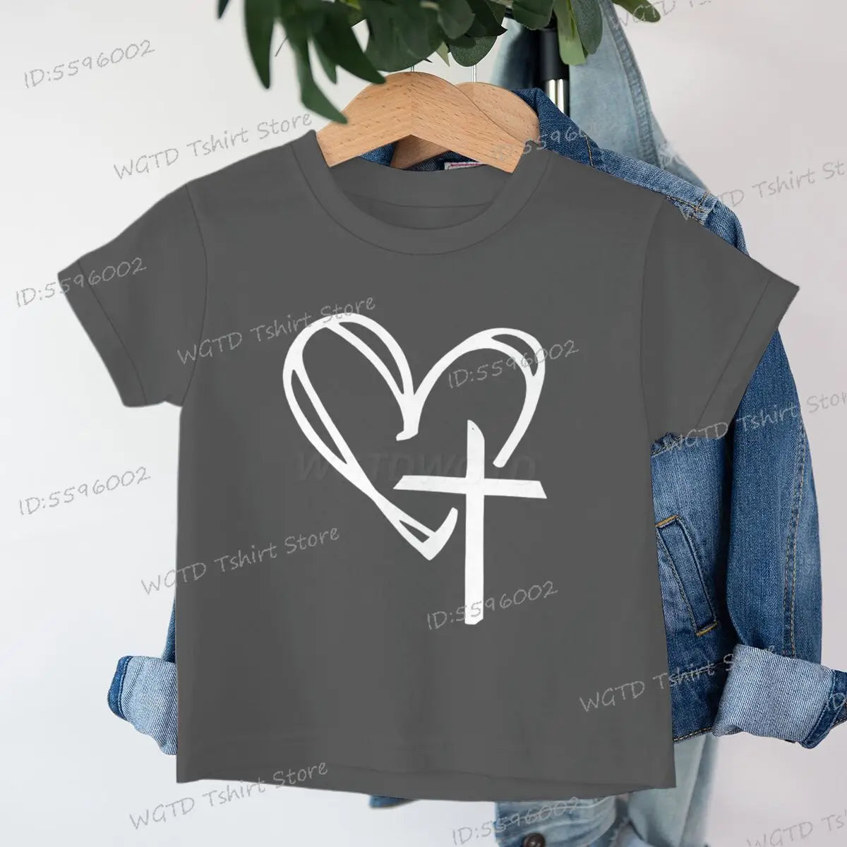 Children's Clothing Christian Heart Cross Glowing T-shirt Jesus Heart Cross Clothes Child Girl Boy Luminous Harajuku Kids Tops
