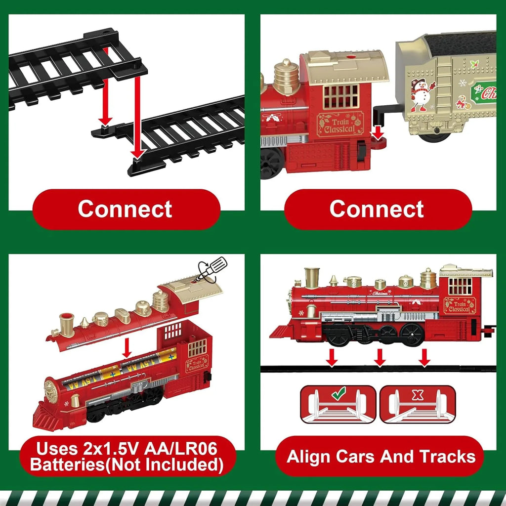 Electric Train Toys w/Locomotive Cars & Tracks for Under Christmas Tree Toddler Model Train Set w/Light & Sound Christmas Gifts