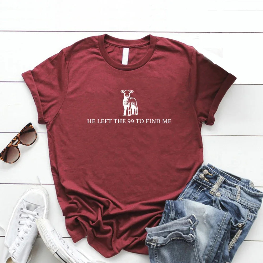 Retro Religious T Shirt He Left The 99 T-Shirts Christian Shirt Bible Verse Tee Christian Apparel Women Clothing Streetwear Tops