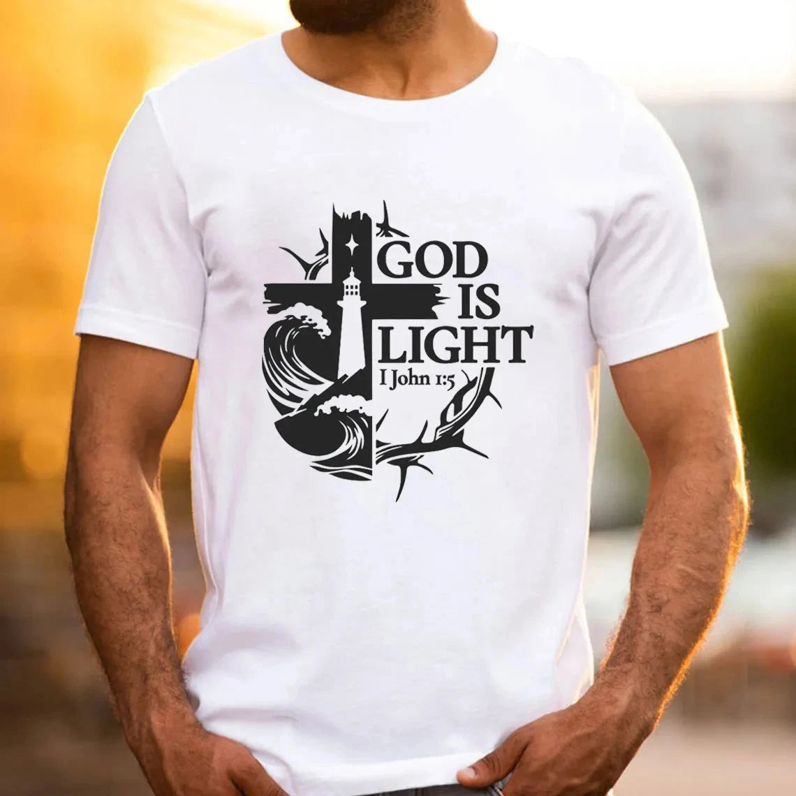 God Is Light Christian T-Shirt Men's and Women's Short Sleeve Cotton Tees Y2k Shirt Oversize Tops Summer Blouse Men Clothing