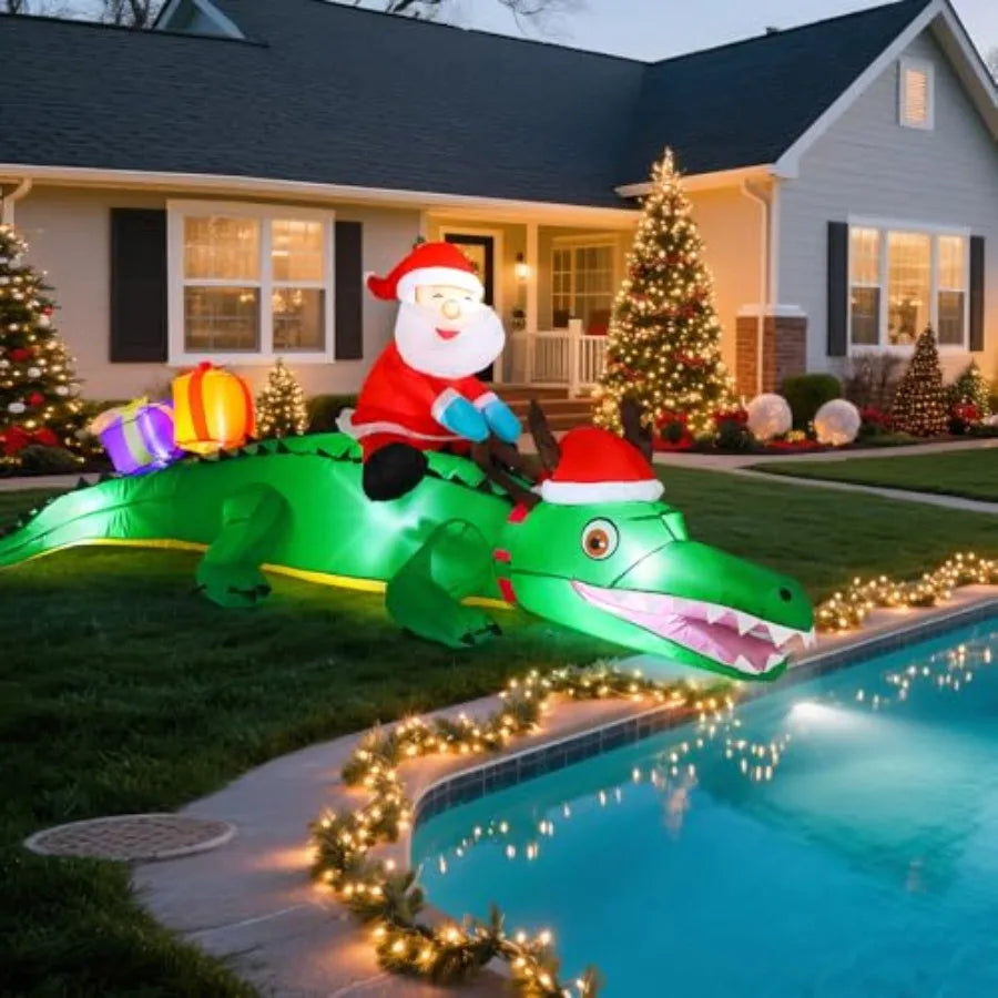 Shappy 6ft Large Inflatables Christmas Alligator Blow up Alligator LED Lighted Xmas Decorations Outdoor Christmas Blow up Yard