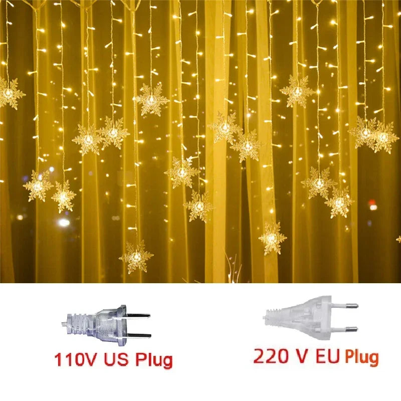 Christmas Lights Led Snowflake Curtain Garland Outdoor Fairy String Lights Holiday Party Garden New Year Decoration 2024