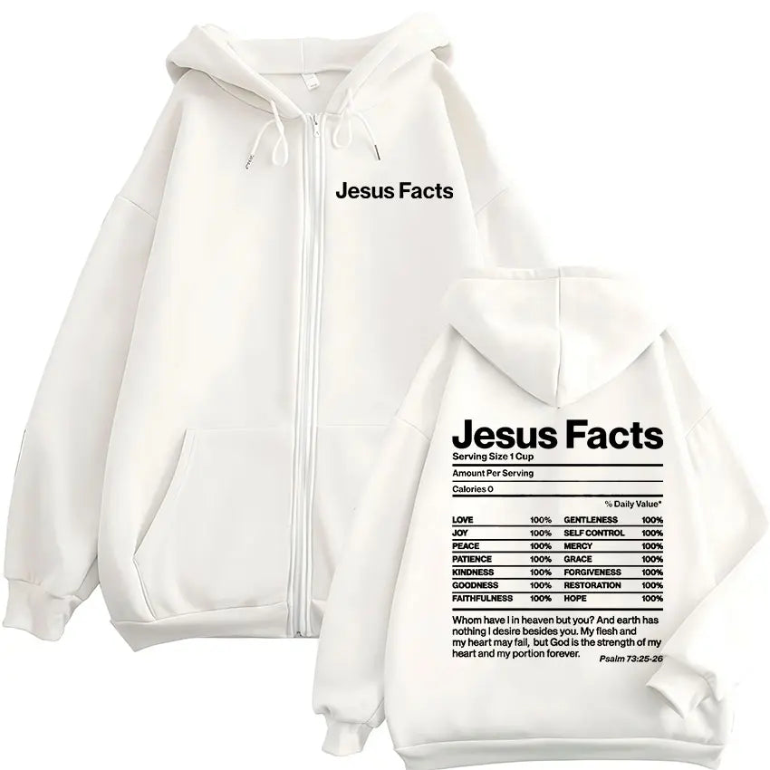 Christian Jesus Facts Bible Verse Zipper Hoodies Men Women Clothing Fashion Hip Hop Zip Up Sweatshirts Oversized Fleece Pullover