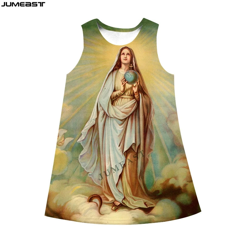 Jumeast 3D Virgin Mary Print Sleeveless Skirt Dress Christian Angel Graphic Summer Fashion Women's Nightdress Lolita Clothing