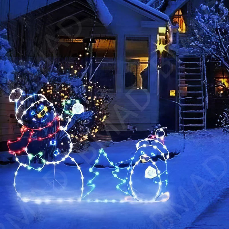 Animated Snowball Light LED Glowing Glitter Snowman Christmas Decor for Home Outdoor Garden Yard Xmas Ornament