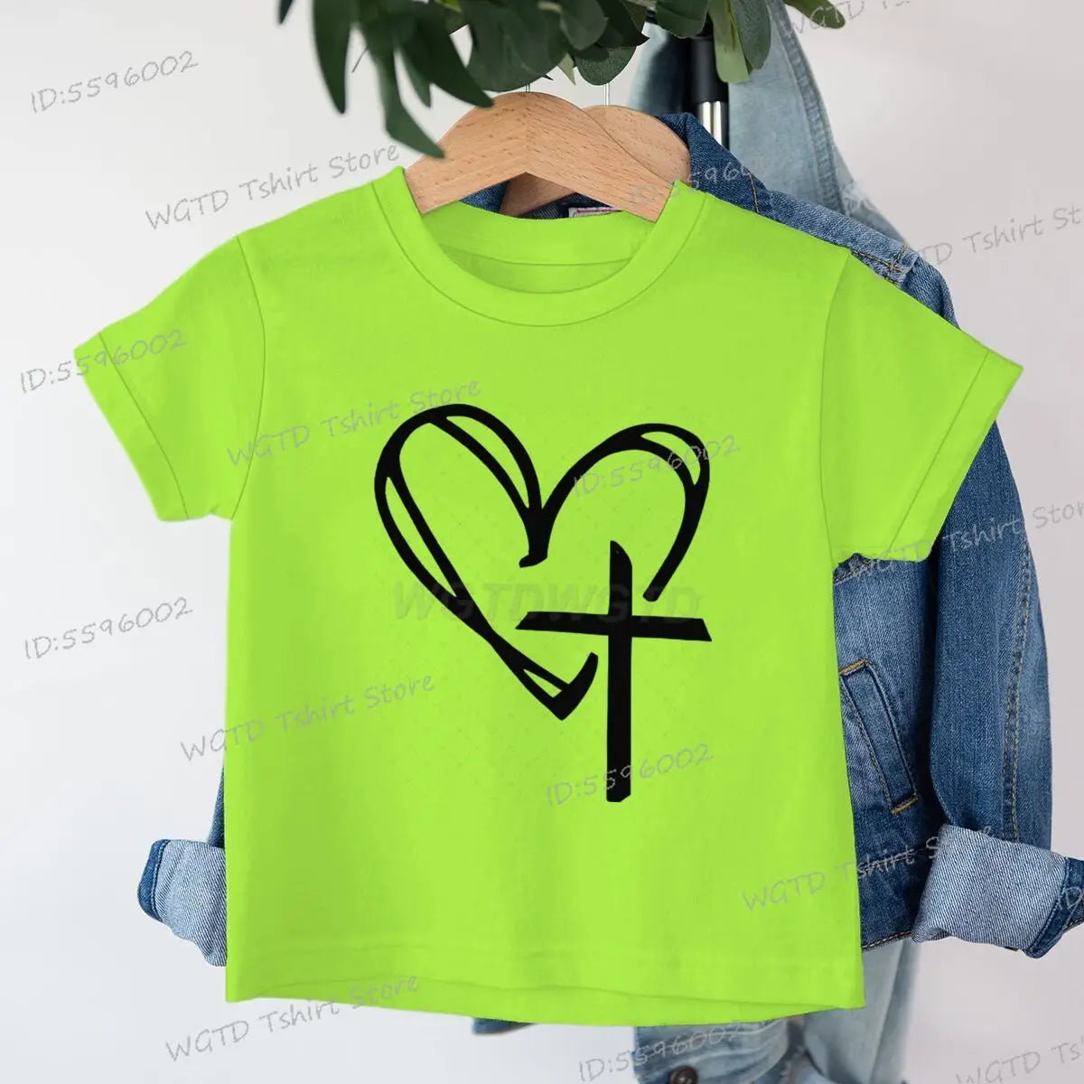 Children's Clothing Christian Heart Cross Glowing T-shirt Jesus Heart Cross Clothes Child Girl Boy Luminous Harajuku Kids Tops