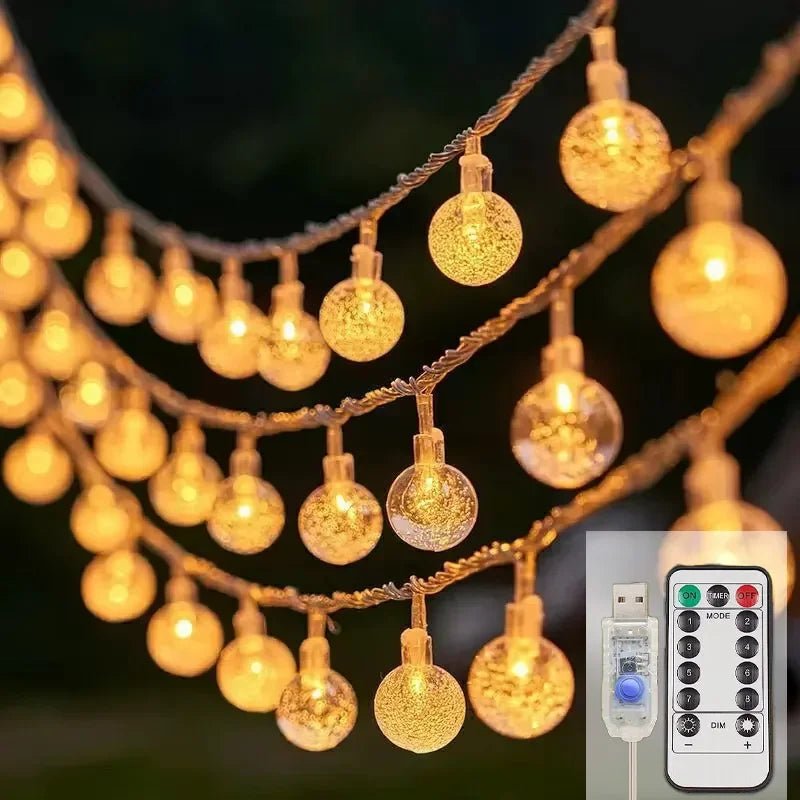 10M USB LED Globe String Lights Christmas Crystal Ball Fairy Lights IP65 Waterproof for Outdoor Garden Wedding Party Decorations