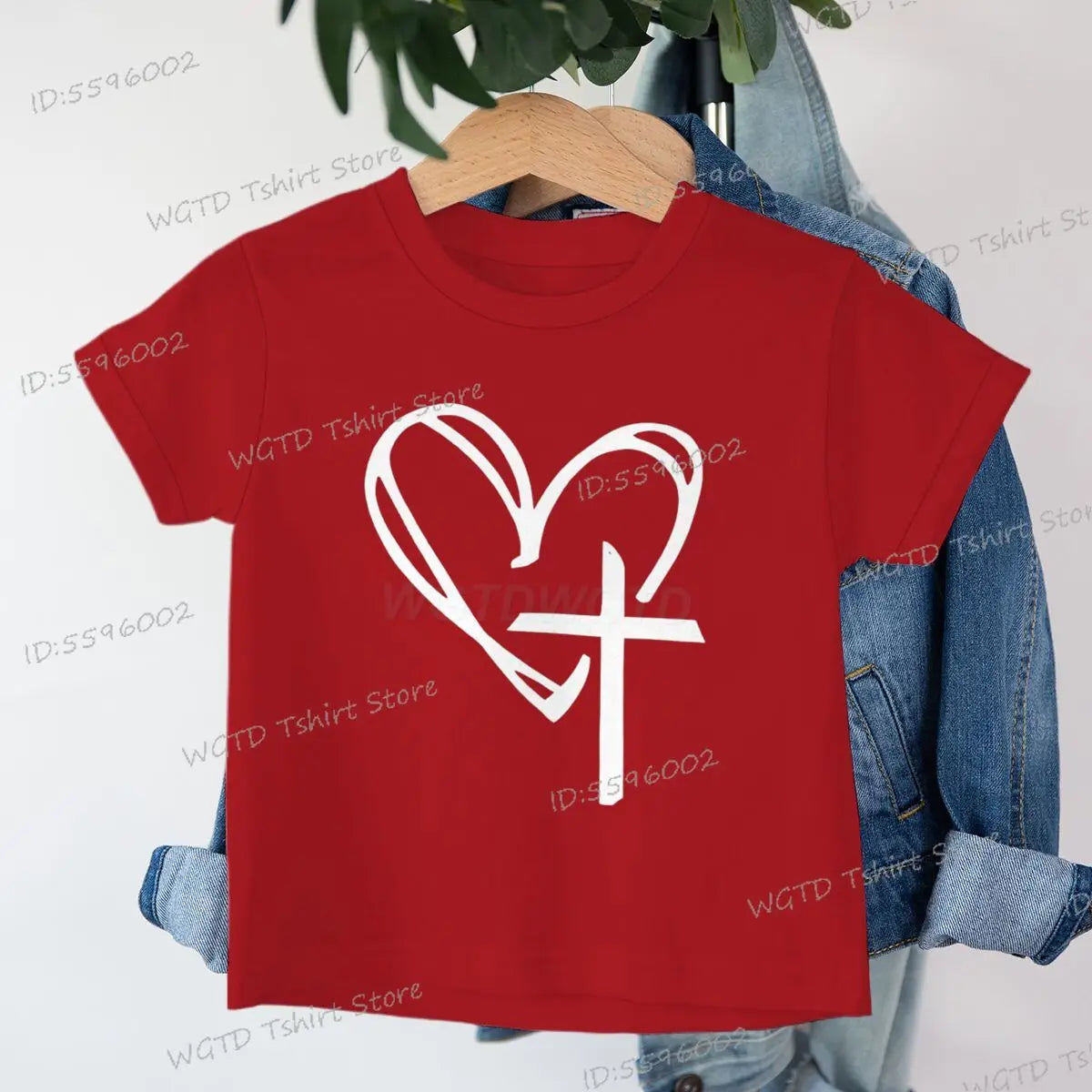 Children's Clothing Christian Heart Cross Glowing T-shirt Jesus Heart Cross Clothes Child Girl Boy Luminous Harajuku Kids Tops