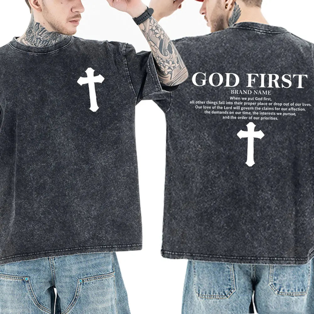 Christian Jesus Faith Bible Verse Washed T-shirts Men Women Clothing Fashion Vintage Oversized T Shirts Casual Cotton T-shirt