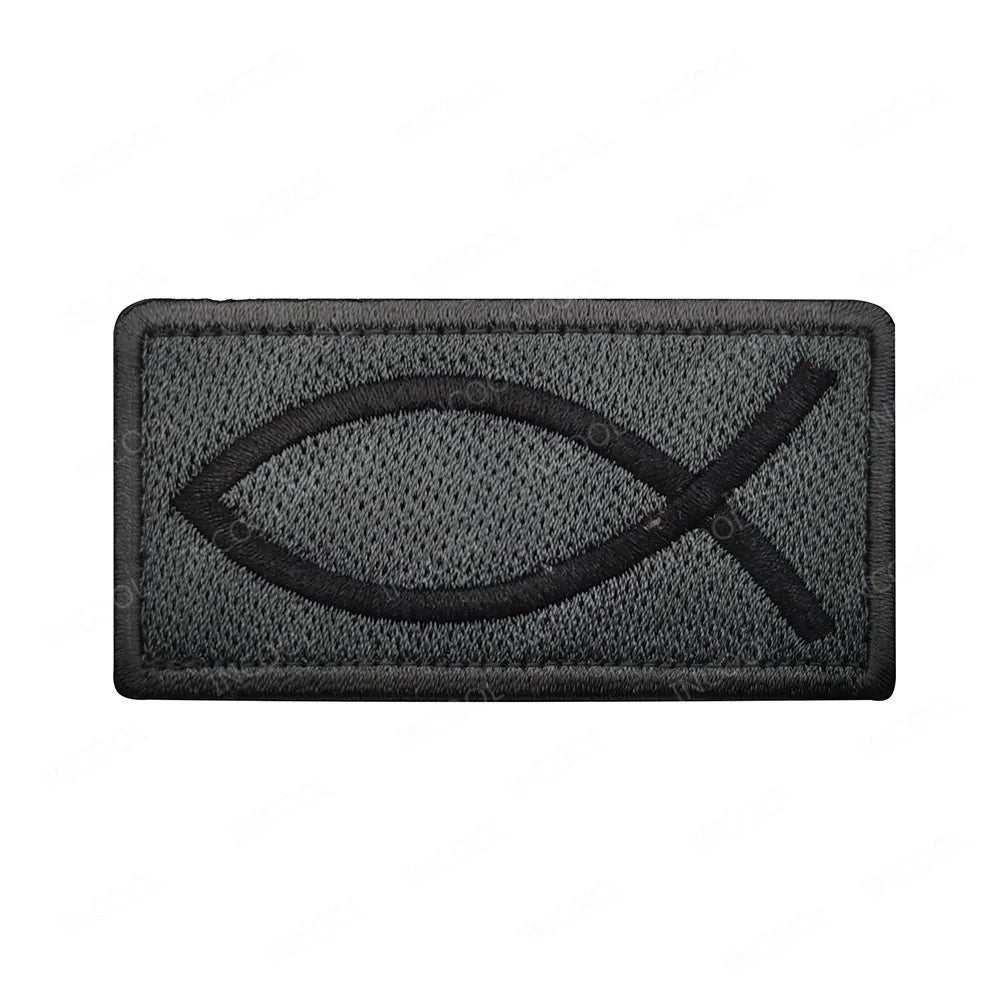 Jesus Fish Embroidered Patches God Christian Cross Sign Strip Embroidery Shoulder Appliqued Hook Loop Chevron For Clothing Cap