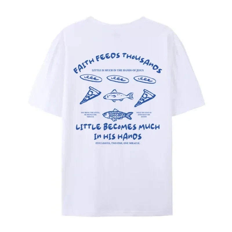 Christian Streetwear Jesus Math Graphic Shirt Retro Boho Loaves and Fishes T-Shirt Cool Religious Faith Apparel Unisex Clothing